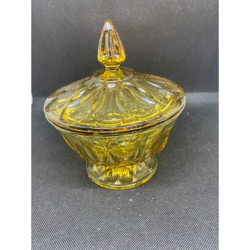 Amber Anchor Hocking Fairfield Covered Footed Candy Dish